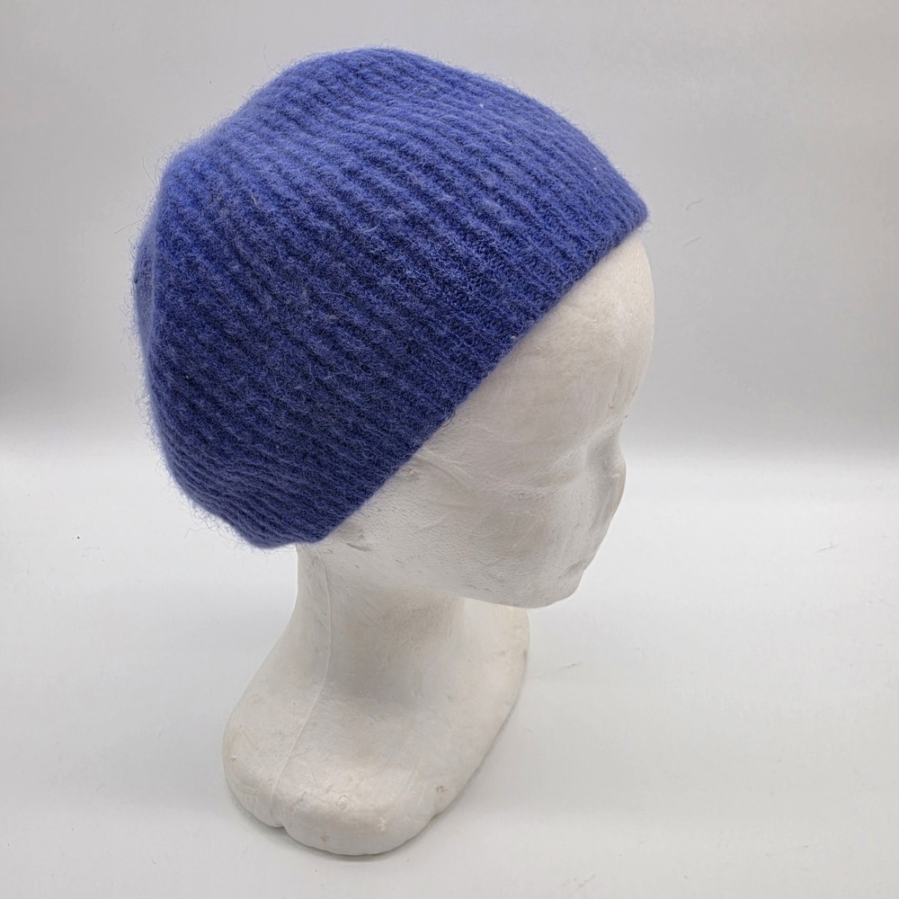 Vintage ARIS Hat Womens Angora Wool Knit Beret Blue 70s Soft Knitted USA